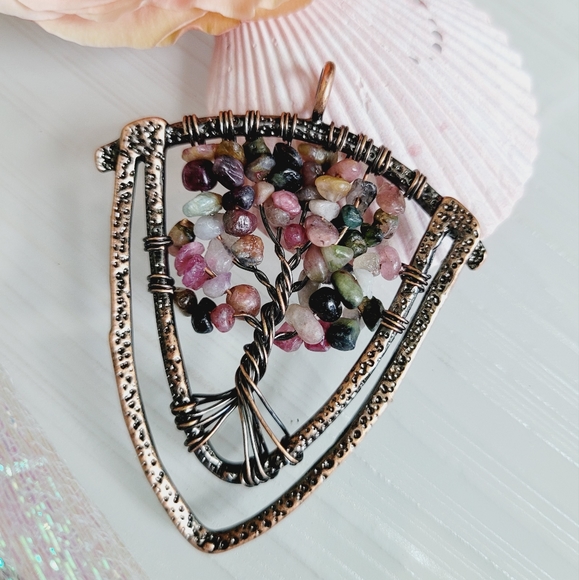 Tourmaline Amethyst Tree of Life Shield Energy Reiki Amulet Pendant *NWT - Picture 4 of 4